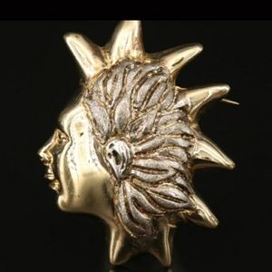 Handmade Warrior Mask Mexican Sterling Silver Brooch Signed Rare Ruben Ayala